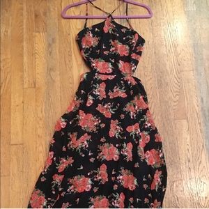 Reformation Black backless floral racerneck gown 6
